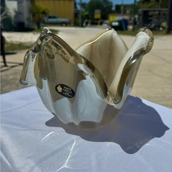 Murano Venetian Hand Blown Art Glass Bowl White Crystal - Picture 6 of 9